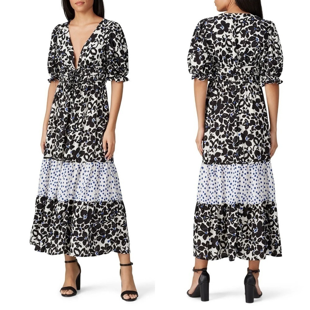Love, Whit by Whitney Port Black Floral Puff Sleeve Maxi Dress